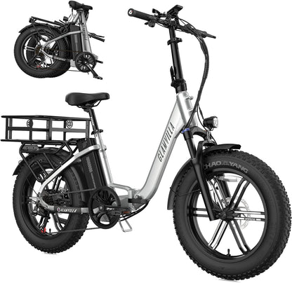 Gazelle Foldable Electric Bike for Adults,20"*4.0 Fat Tire Ebike with 750W Bafang Motor & 48V 15AH Samsung Removable Battery,Range 45 Miles Step-Thru
