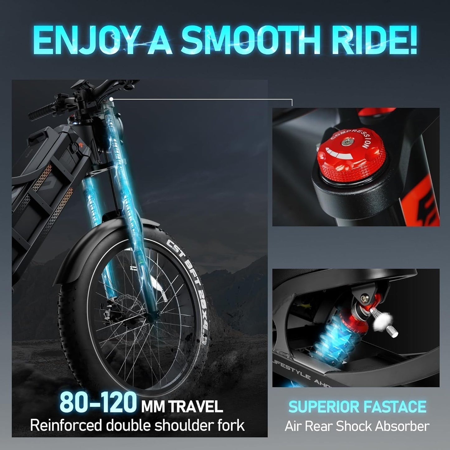 Romeo/Romeo Pro [Upgraded] Electric Bike for Adults 60Ah 100-200Miles Long Range Ebikes 26" Fat Tire Electric Mountain Bike Full Suspension Ebike Dual