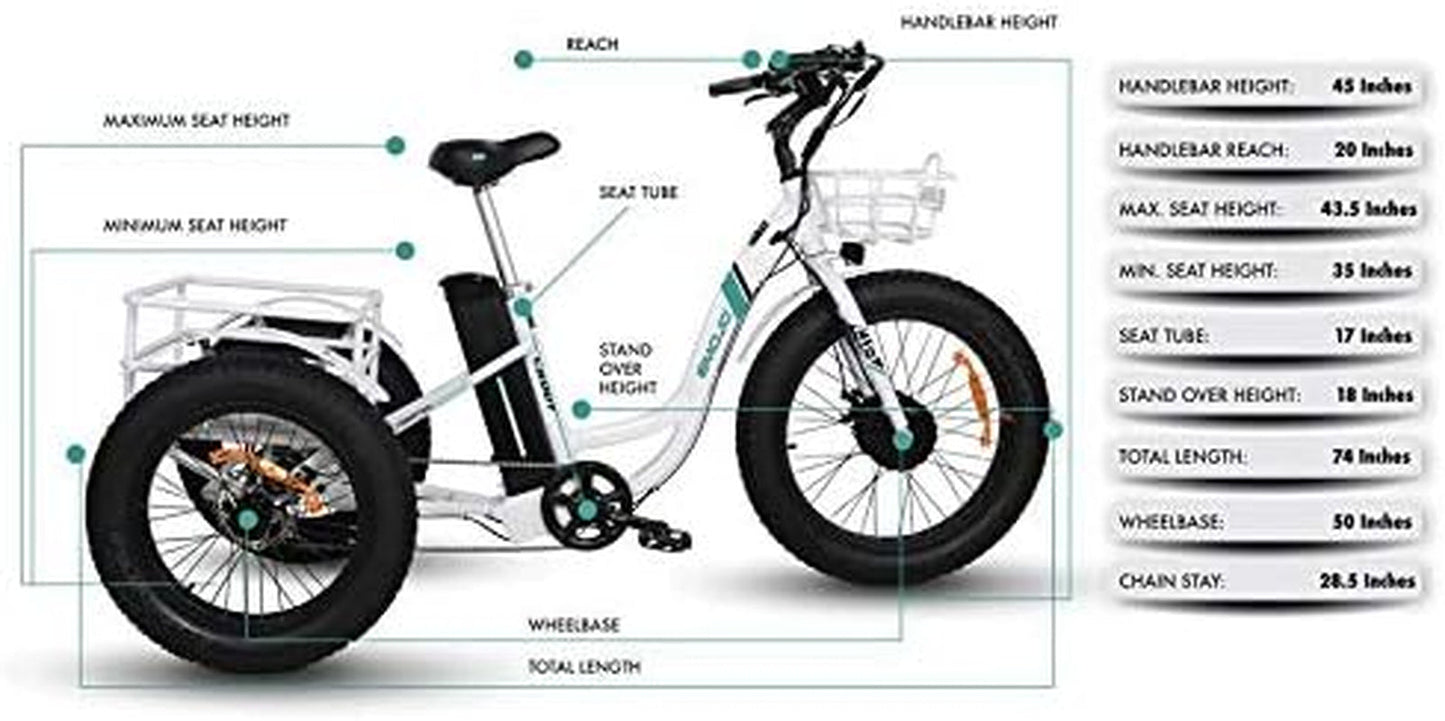 Caddy Pro/Caddy Élecṭrīc Ṭrīcycle 48V 500W Best Élecṭrīc Ṭrīke 24 Inch Fat Tire Eṭrīke 3 Wheel Ébīᴋe Rear Basket Cargo for Heavy Carrying
