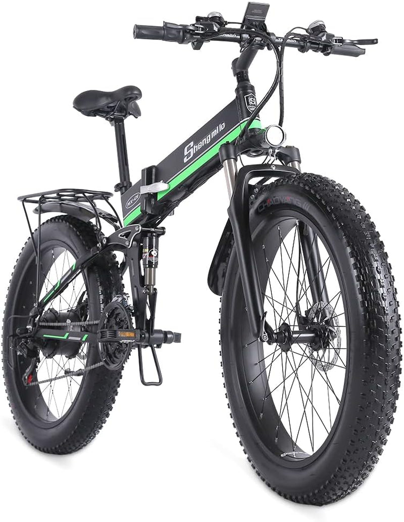 Shengmilo-Mx01 26 * 4.0Inch Fat Tire Electric Bicycle, 1000W Motor Folding Bike, 21-Speed Snow Mountain Bike, Full Suspension, 48V*12.8Ah Removable