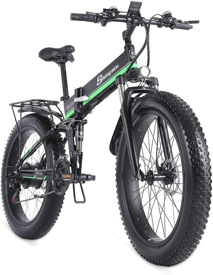 Shengmilo-Mx01 26 * 4.0Inch Fat Tire Electric Bicycle, 1000W Motor Folding Bike, 21-Speed Snow Mountain Bike, Full Suspension, 48V*12.8Ah Removable