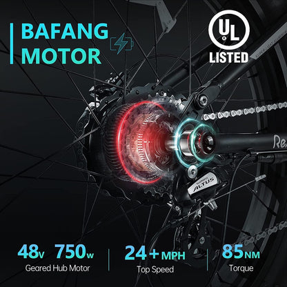 Electric Bike for Adults 28MPH Full Suspension Ebike 750W BAFANG Motor Electric Bicycles 48V 14Ah Samsung Cells Battery 4.0 LCD Display 26'' Fat Tire