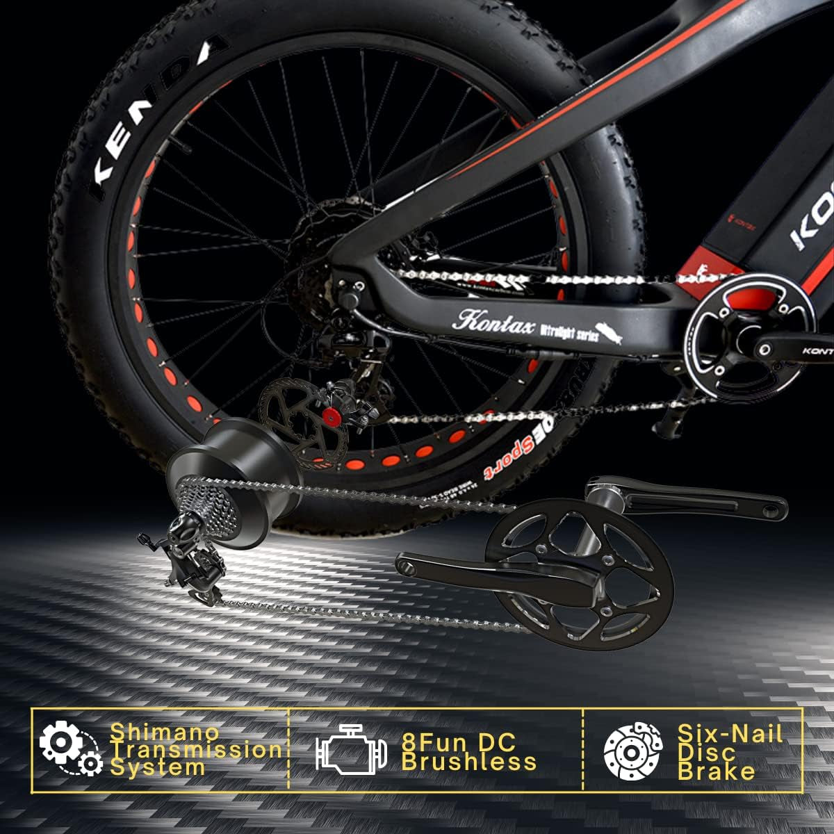 Electric Bikes Carbon Fiber Ebike for Adults 750W 25MPH, 48V/13Ah Removable Battery, 26'' Fat Tire Ebike Beach Mountain Snow E-Bike Shimano 8-Speed