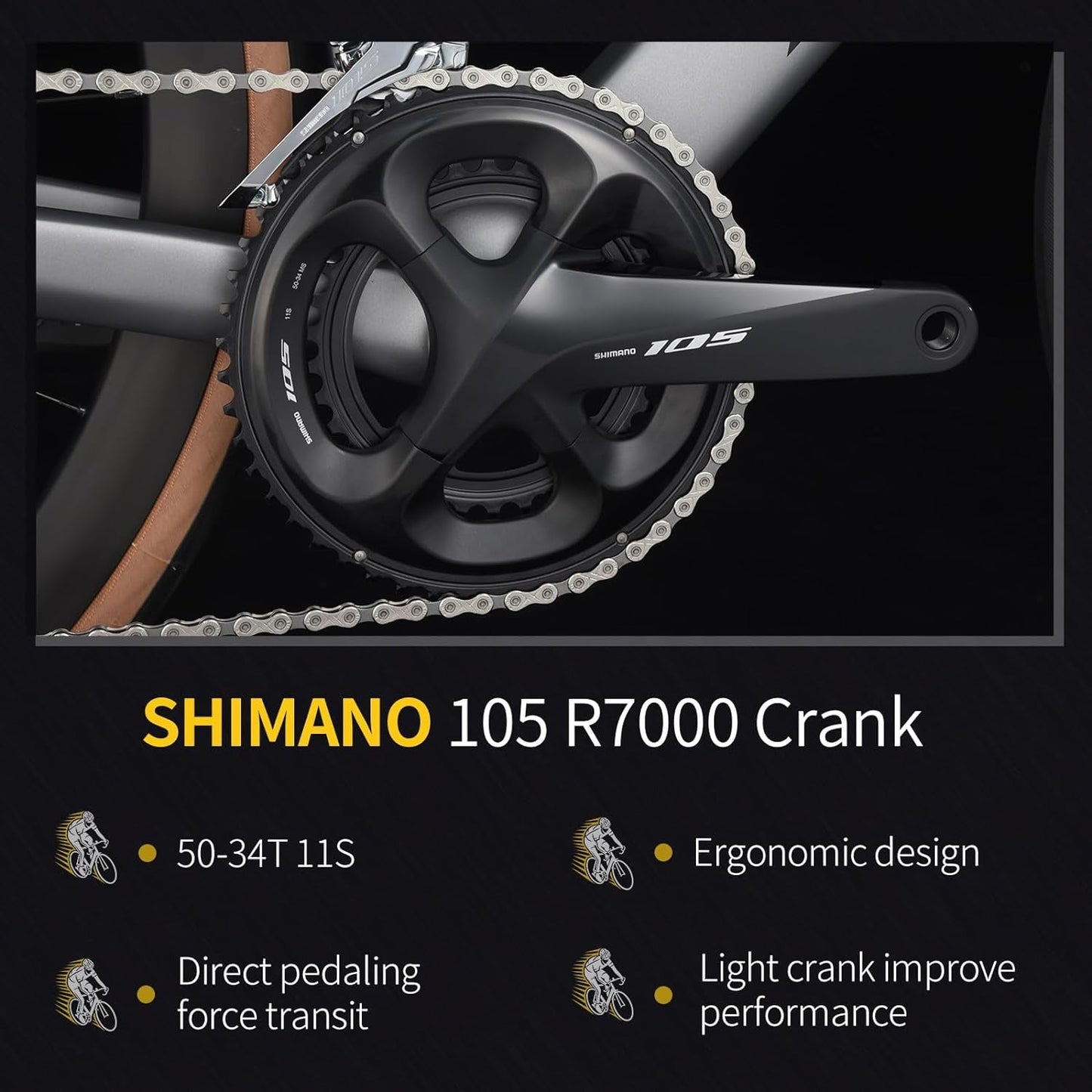 Carbon Road Bike, T800 Carbon Fiber Frame 700C Racing Bicycle with 105 R7000 22 Speed Groupset and Mechanical Disc Brake, Ultra-Light Carbon Bike for
