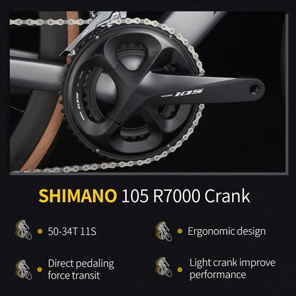 Carbon Road Bike, T800 Carbon Fiber Frame 700C Racing Bicycle with 105 R7000 22 Speed Groupset and Mechanical Disc Brake, Ultra-Light Carbon Bike for