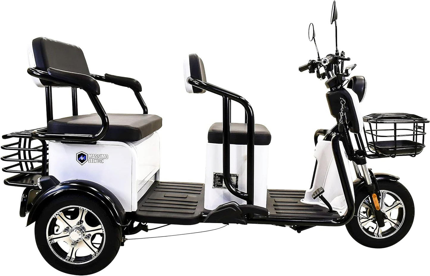 Tricycle, E-Trike 3 Wheels Electric Bike, MGC 800W Hub Motor 17 Mph Front and Back Backseat, 3 Passengers with Front and Back Storage (White)