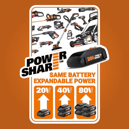Worx 40V Cordless Self-Propelled Lawn Mower, Powerful Battery Lawn Mower with Brushless Motor, 3-in-1 Cordless Lawn Mower WG753 Power Share - 2 Batteries and Charger Included