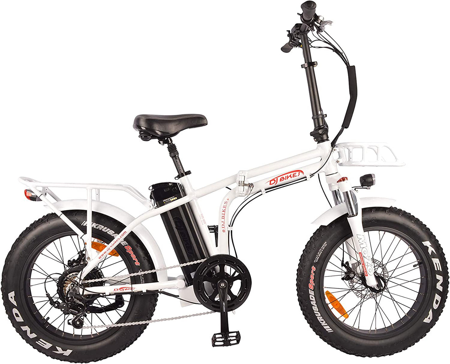 DJ Folding Bike 750W 48V 13Ah Power Electric Bicycle, Pearl White, LED Bike Light, Suspension Fork and Shimano Gear