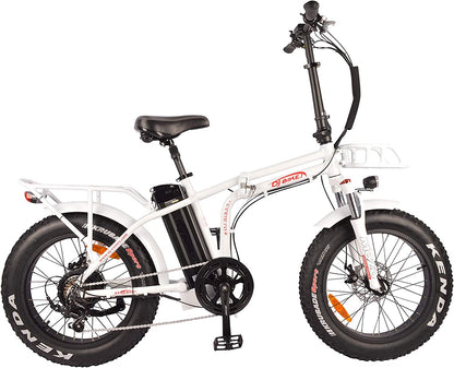 DJ Folding Bike 750W 48V 13Ah Power Electric Bicycle, Pearl White, LED Bike Light, Suspension Fork and Shimano Gear