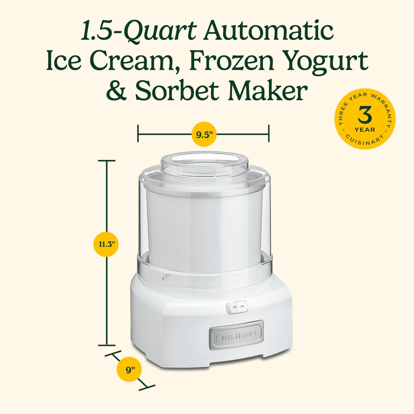 Cuisinart Ice Cream Maker, 1.5 Quart Double Insulated