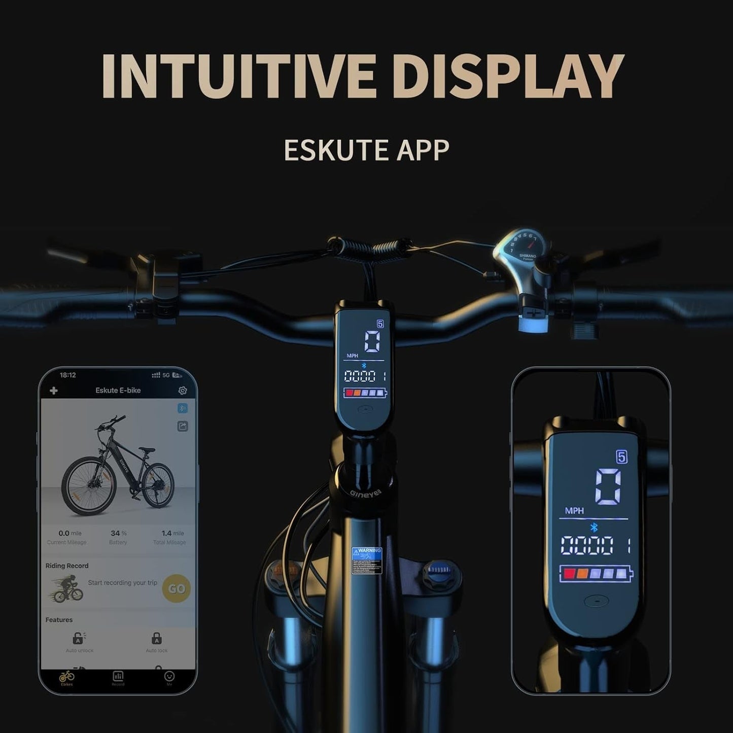 Netuno 27.5" Electric Bike, 500W Bafang Motor, 720Wh Removable Battery, up to 60 Miles, Shimano 7 Speed Gears, Top Speed 22Mph, Mountain Electric Bike