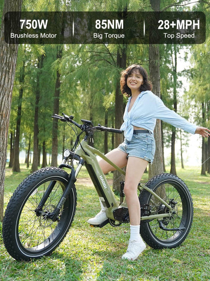 Electric Bike, 750W Electric Bike for Adults, 48V 16AH/25AH Removable Battery, 26" Fat Tire Ebike, 28MPH Electric Mountain Bike, Full Suspension