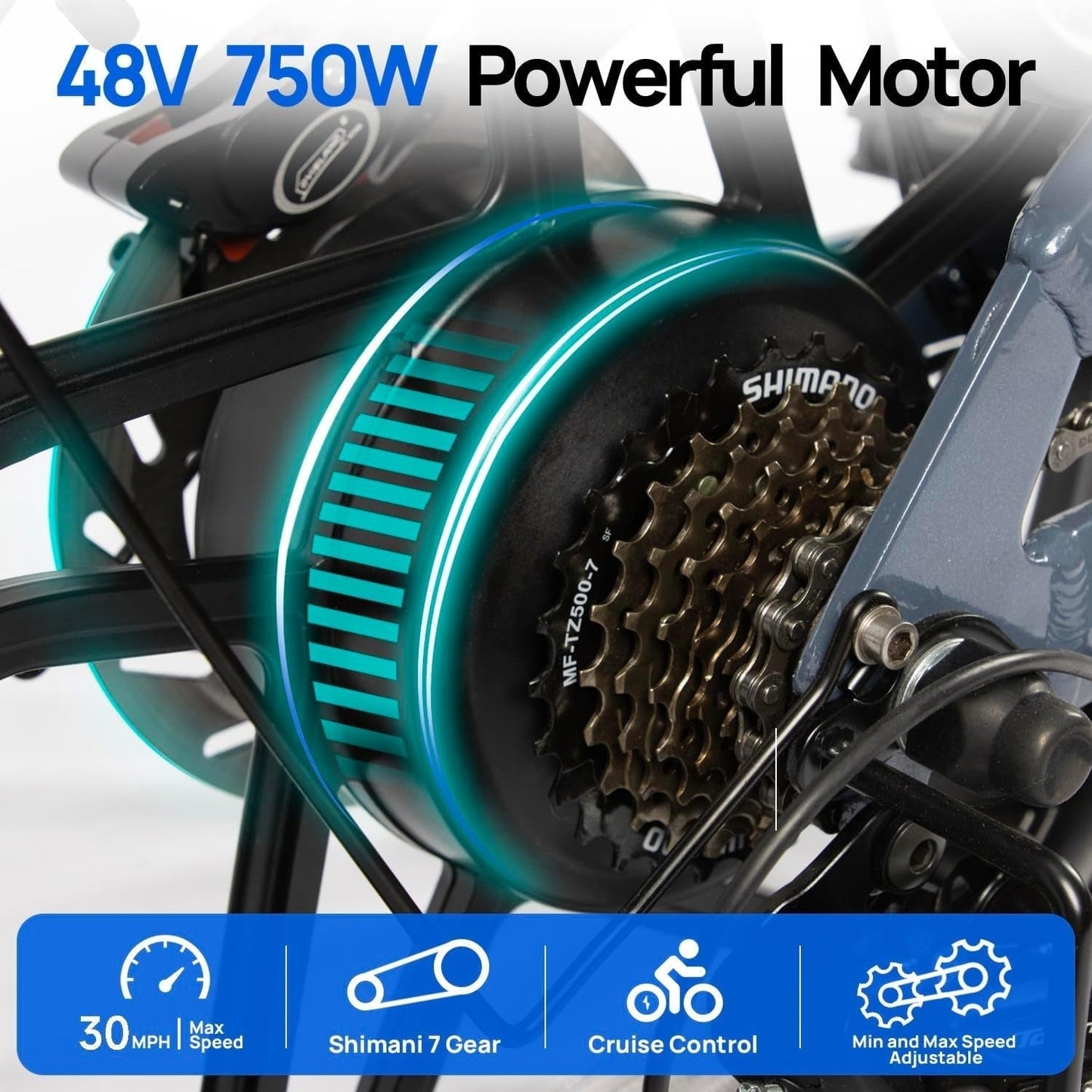 750W Electric Bike for Adults 20Ah LG Cell Battery Full Suspension 30Mph 20" X4.0 Fat Tire Ebike Cruise Control 7-Speed Commuter Bicycle