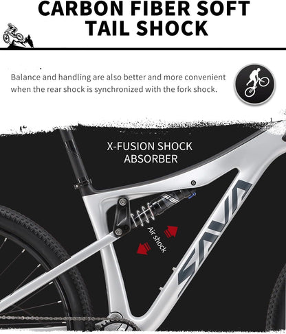 Carbon Fiber Mountain Bike Dual Suspension Bicycle, 17''/19'' Carbon Frame 27.5''/29'' Wheel Adult Mountain Bicycle with M6100 12 Speed Soft Tail All