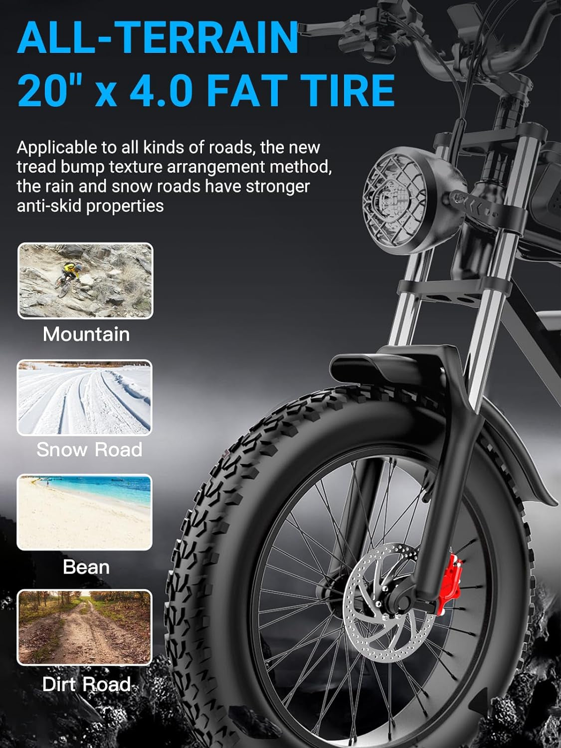 Electric Bike for Adults, 1000W/2000W, 25/30/35MPH Electric Dirt Bike, 48V 15/20AH, 52V 40AH Battery, Max 40-75 Miles, 20" Fat Tire Ebikes, Full