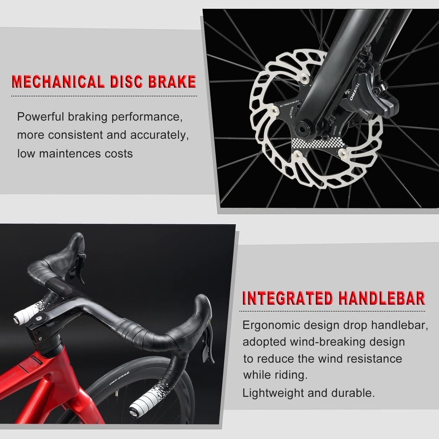 Full Carbon Road Bike,  700C Carbon Fiber Frame Road Bike with Shimano 105 22 Speed Disc Brake Racing Bicycle with Carbon Wheelset
