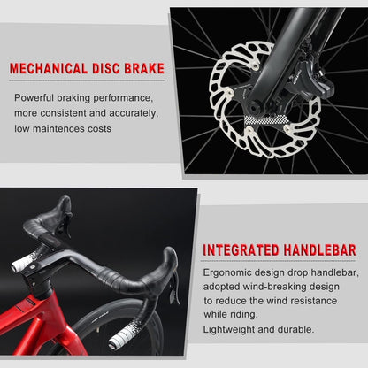 Full Carbon Road Bike,  700C Carbon Fiber Frame Road Bike with Shimano 105 22 Speed Disc Brake Racing Bicycle with Carbon Wheelset