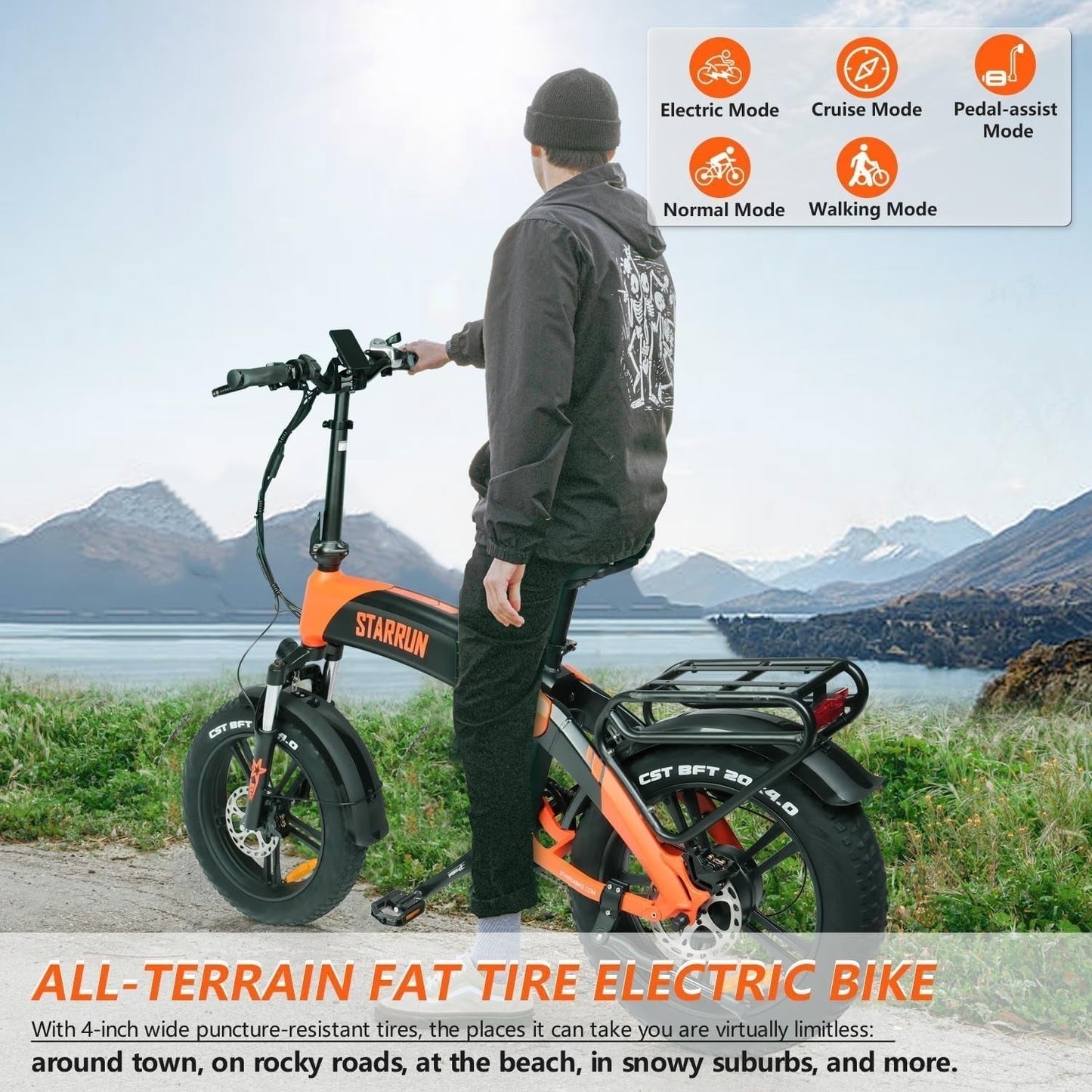 STARRUN S20 Folding Electric Bike Full Suspension 750W (Peak 1200W) 52V 15Ah Removable Battery 28MPH Color Display 7 Speed 20" X 4.0 Fat Tire Ebikes