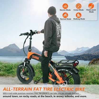 STARRUN S20 Folding Electric Bike Full Suspension 750W (Peak 1200W) 52V 15Ah Removable Battery 28MPH Color Display 7 Speed 20" X 4.0 Fat Tire Ebikes