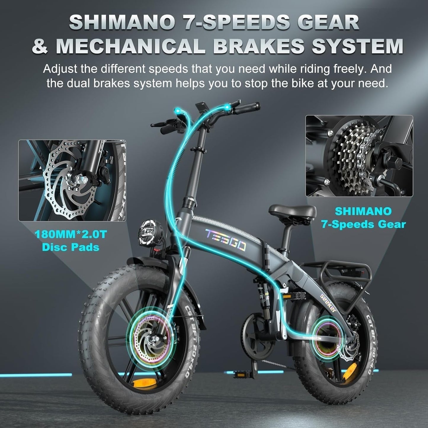 1000W Folding Electric Bicycle, 20 * 4.0" E-Bike Bicycle with 48V 17.4Ah/16.8Ah LG Battery, Unique Frame, All-Terrain Fat Tire Dual Suspension