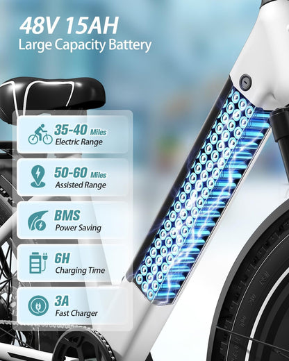 Electric Bike for Adults, 30MPH 40Miles Ebike 500W with 15AH Removable Battery, Front and Rear Lamps, Shock Absorption, All Terrain 26”Fat Tires for