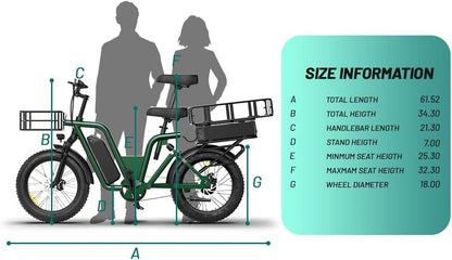Electric Bike, 48V 30Ah Dual Battery Electric Bicycle, 60 Miles Long Range E-Bike for Adult with 750W Brushless Motor, 5 Speed Gear Pedal-Assisted