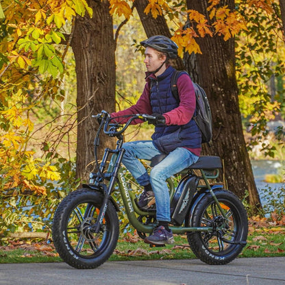 Motan Ebike Moped-Style 20'' Fat Tire Electric Bike, 105 MI, 750W Motor, 48V/20Ah Battery, M-66 R7 Step Thru Snow Mountain Electric Bicycle with Long