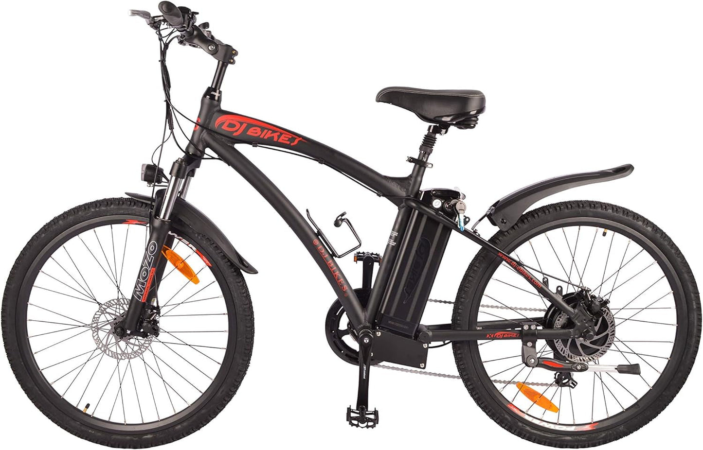DJ Mountain Bike 750W 48V 13Ah Power Electric Bicycle, Matte Black, LED Bike Light, Fork Suspension and Shimano Gear