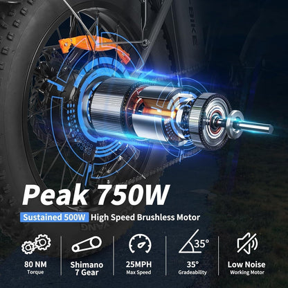 Electric Bike for Adults, 750W Long Range Foldable Ebike with One/Dual Removable Battery, 40-120 Mile/25-30Mph, 20" Fat Tire Electric Bicycle