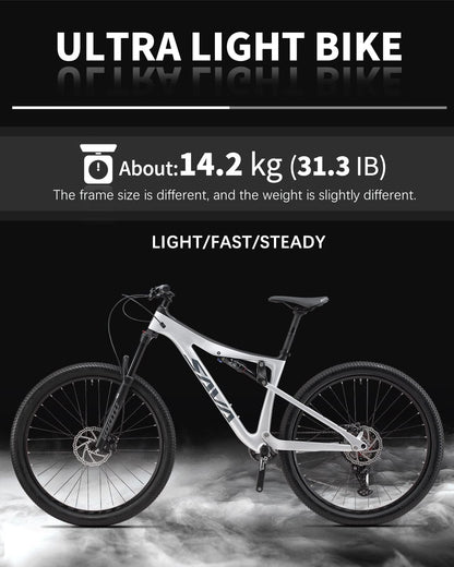 Carbon Fiber Mountain Bike Dual Suspension Bicycle, 17''/19'' Carbon Frame 27.5''/29'' Wheel Adult Mountain Bicycle with M6100 12 Speed Soft Tail All