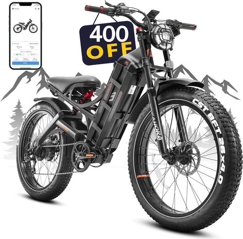 Romeo Pro Upgraded Electric Bike 60Ah 1200W (Peak 1600W) 26" Fat Tire 34Mph/100-200 Miles Ultra Long Range E Mountain Bikes Full Suspension Dual