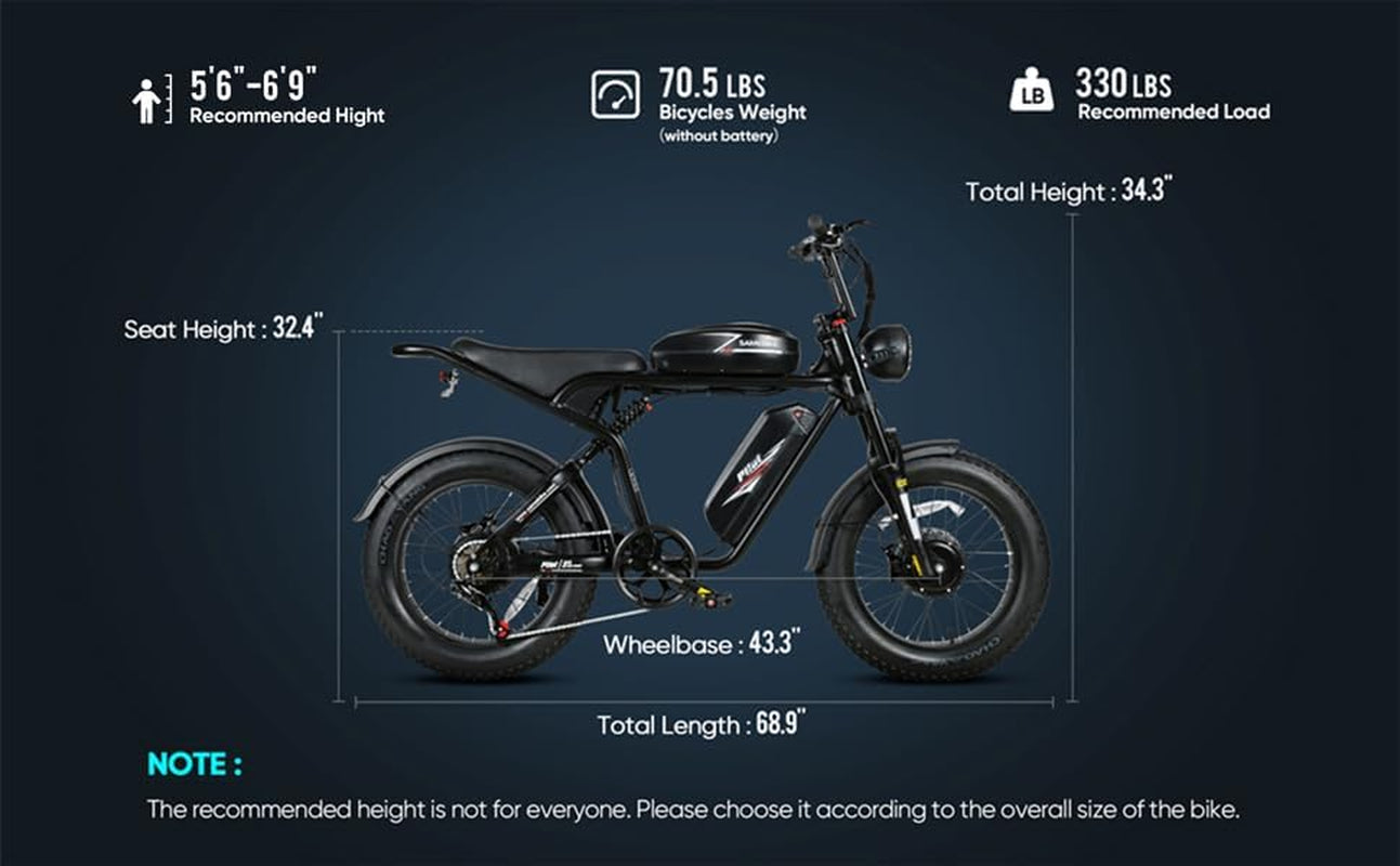 1000W/1200W/2000W Electric Bike,30/34/37Mph Electric Bike for Adults with 18Ah/36Ah Battery, 20 Inch Fat Tire Electric Dirt Bike with Full Suspension