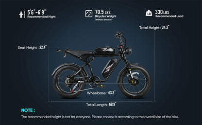 1000W/1200W/2000W Electric Bike,30/34/37Mph Electric Bike for Adults with 18Ah/36Ah Battery, 20 Inch Fat Tire Electric Dirt Bike with Full Suspension