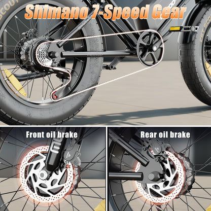 Electric Bike for Adults, Dual Motor & Dual Battery, 2400W/48V/40Ah, 20"X4.0" Fat Tires off Road Electric Bicycle with Removable Battery, 45MPH&75-150