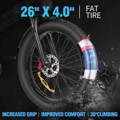 Folding Electric Bike for Adults, 1500W/1000W Brushless Motor Ebike with 14/20AH Removable Battery, Fat Tire Mountain Ebike with Disc Brake, Shimano 7