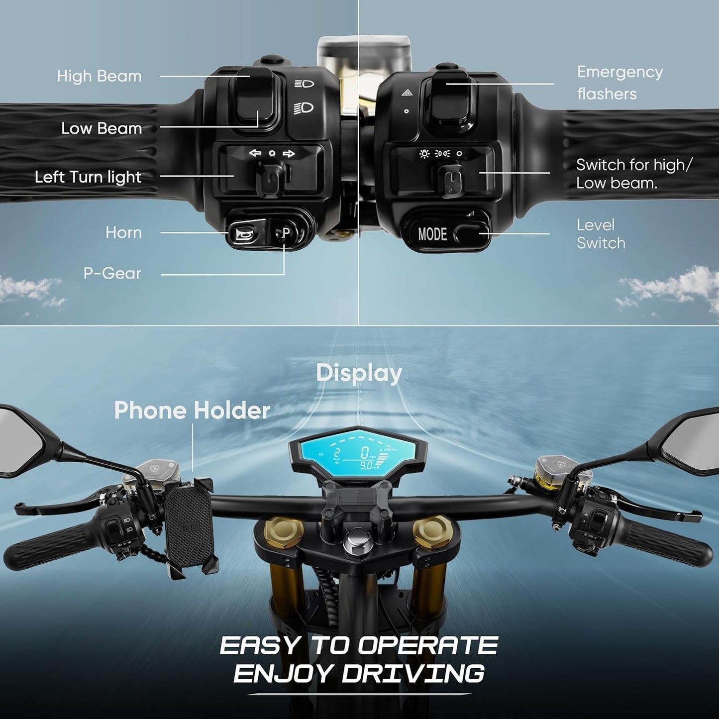 4000W 50MPH M8S Electric Motorcycle for Adults, 72V 35Ah Lithium Battery 70 Miles Long Range, Full Suspension Dual Hydraulic Brakes Comfortable Ride,