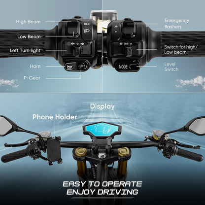 4000W 50MPH M8S Electric Motorcycle for Adults, 72V 35Ah Lithium Battery 70 Miles Long Range, Full Suspension Dual Hydraulic Brakes Comfortable Ride,