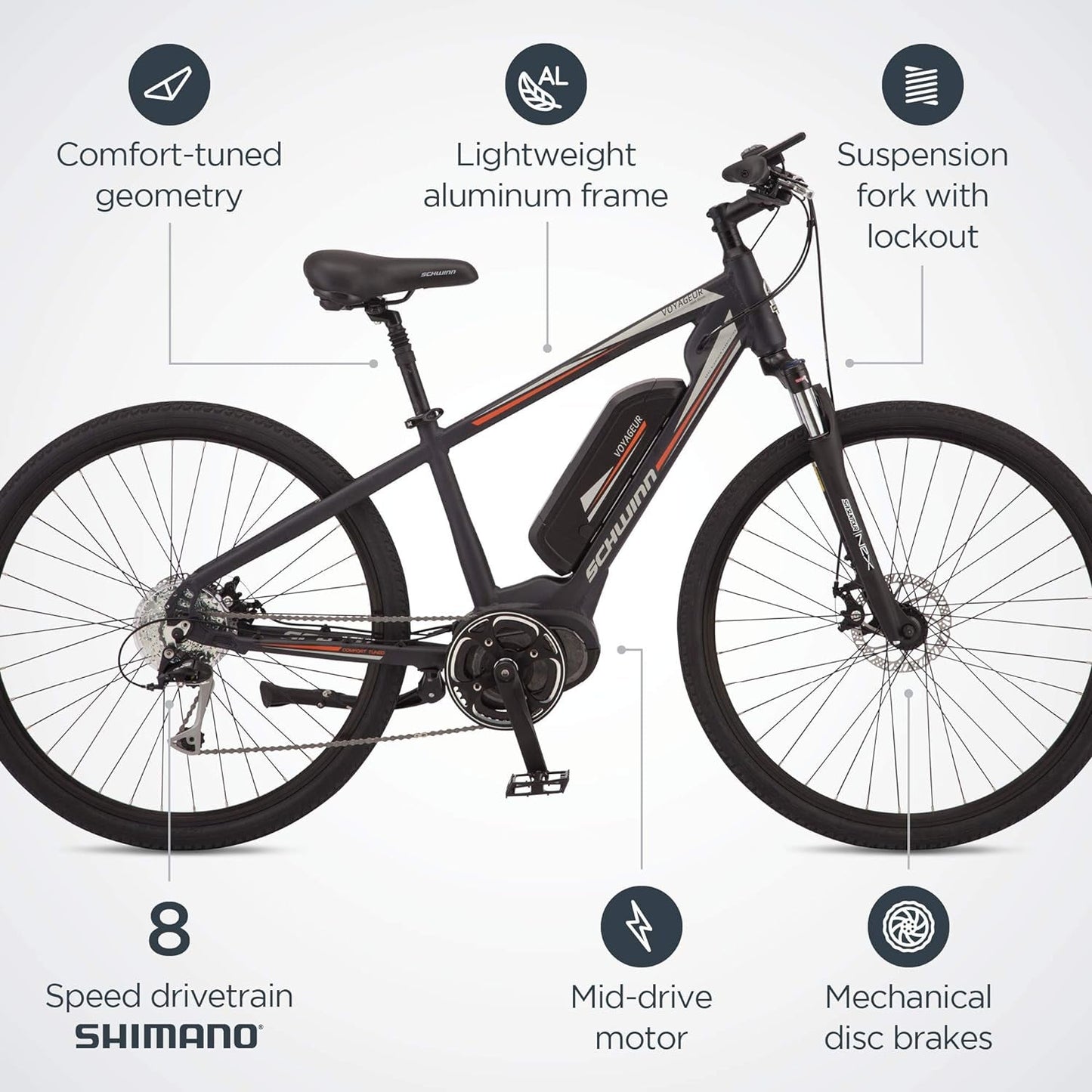 Voyageur Electric Bike, Mid-Drive, Large Step-Through Frame, Dark Blue