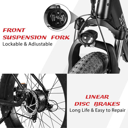 Electric Bike for Adults, 26" X 4.0 Fat Tire Electric Mountain Bicycle, 1000W Motor 48V 15Ah Ebike with Professional 7 Speed, Hidden Lithium-Ion