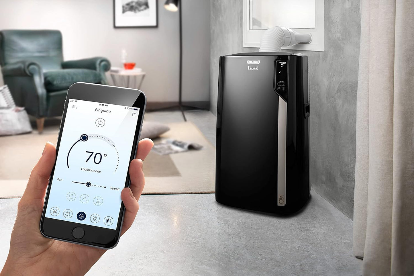 DeLonghi Portable Air Conditioner 12,500 BTU,cool extra large rooms up to 550 sq ft,wifi