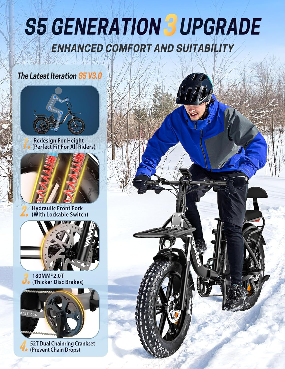 TESWAY 90 Miles 30AH Battery Folding Electric Bike,【2024 New Upgrades】 750W/1125W Motor 32MPH Long Range E-Bike,20"X4.0" Fat Tire & Step-Thru Ebike