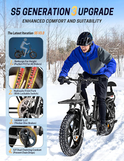 TESWAY 90 Miles 30AH Battery Folding Electric Bike,【2024 New Upgrades】 750W/1125W Motor 32MPH Long Range E-Bike,20"X4.0" Fat Tire & Step-Thru Ebike
