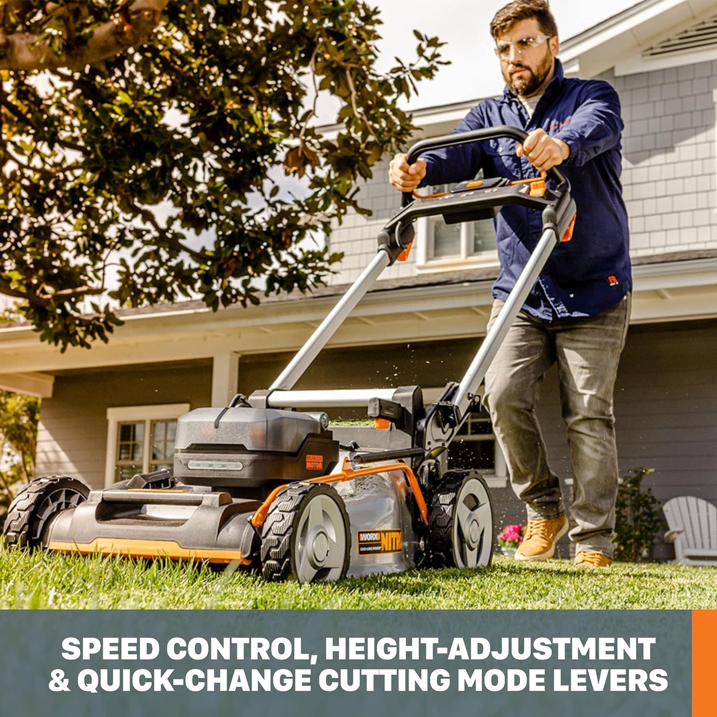 Worx 40V Cordless Self-Propelled Lawn Mower, Powerful Battery Lawn Mower with Brushless Motor, 3-in-1 Cordless Lawn Mower WG753 Power Share - 2 Batteries and Charger Included