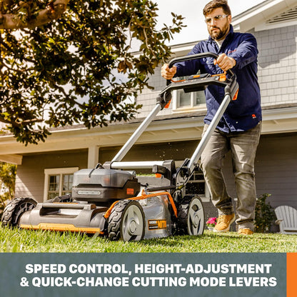 Worx 40V Cordless Self-Propelled Lawn Mower, Powerful Battery Lawn Mower with Brushless Motor, 3-in-1 Cordless Lawn Mower WG753 Power Share - 2 Batteries and Charger Included