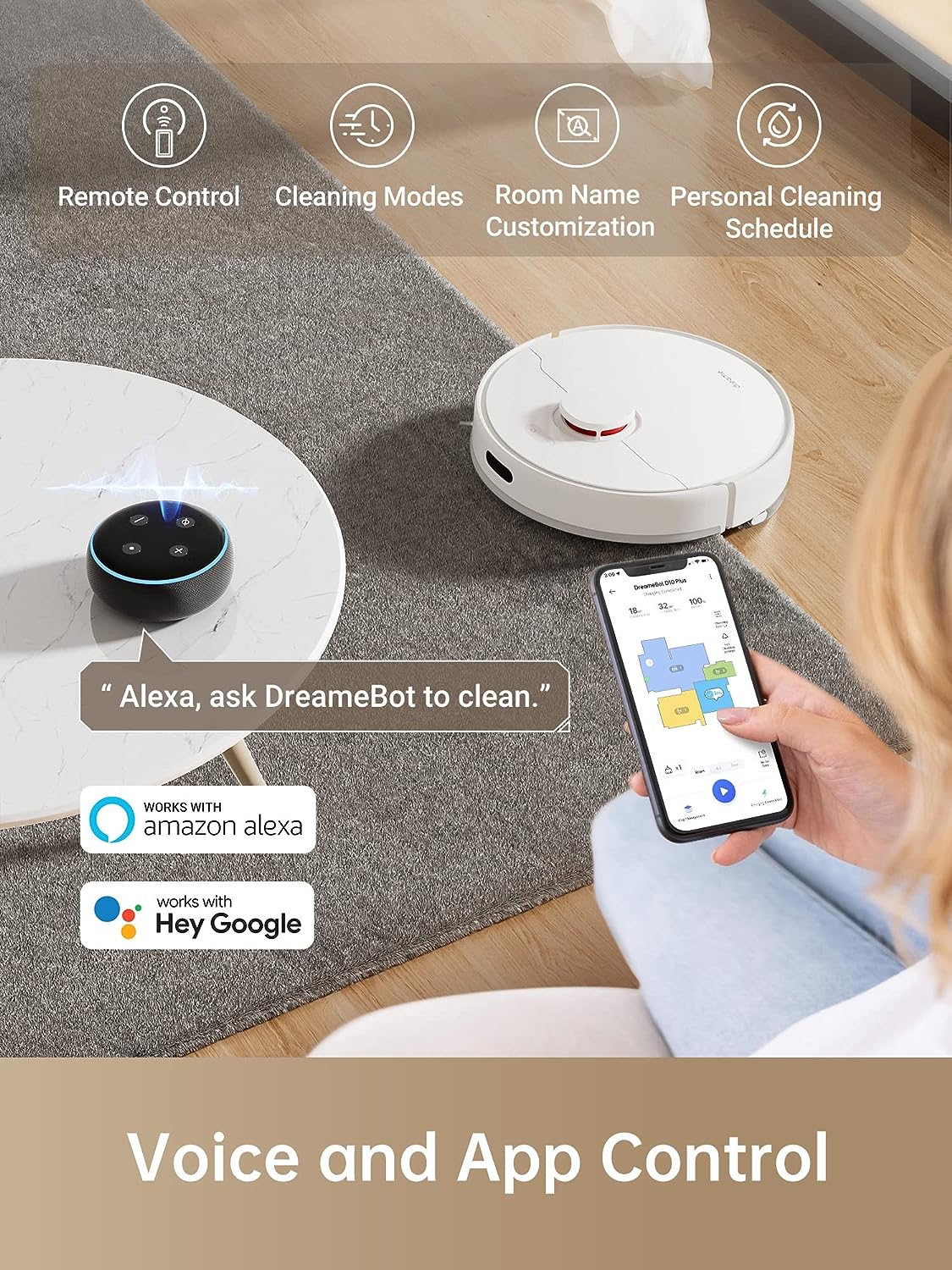 Dreametech D10 Plus Robot Vacuum and Mop with Self-Emptying Base for 45 Days of Cleaning, Robotic Vacuum