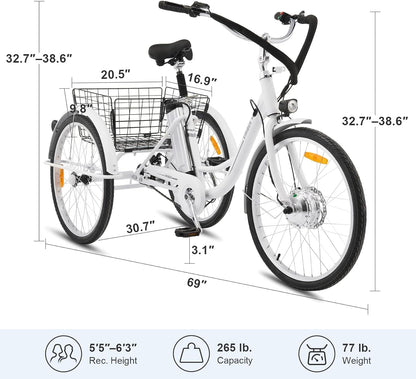 Electric Trike, 350W Electric Tricycle for Adults with Dual Chains, UL Tested 36V 10Ah Battery, 3 Wheel Electric Bicycle, E Trike with Basket for