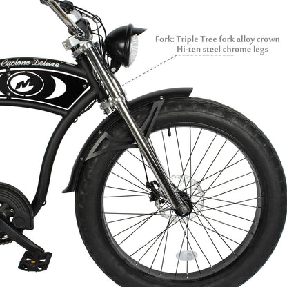 Cyclone Electric Cruiser Beach Bike Front Rear DISC Braking 26X4.0 Fat TIRE Bicycle