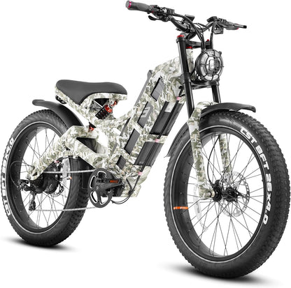 Peak 1400W 60AH Full Suspension Electric Bike 100 - 200 Miles Long Range Ebike 26" Fat Tire Electric Mountain Bike