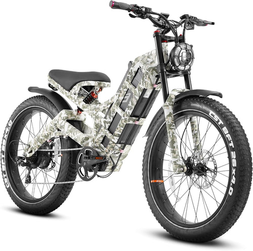 Peak 1400W 60AH Full Suspension Electric Bike 100 - 200 Miles Long Range Ebike 26" Fat Tire Electric Mountain Bike