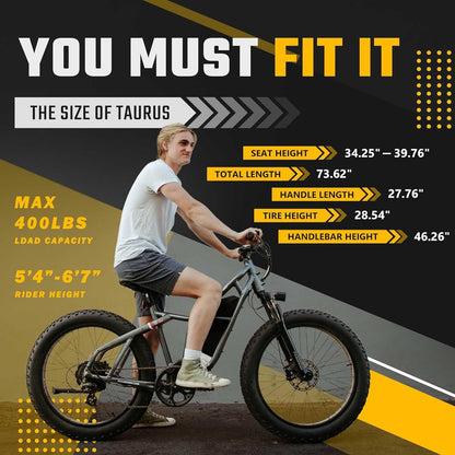 Taurus Electric Bike for Adults with Samsung Battery 48V 25AH(1200WH),4.5A Fast Charger,26''×4.0'' Electric Mountain Bike,750W 48V Motor,32Mph